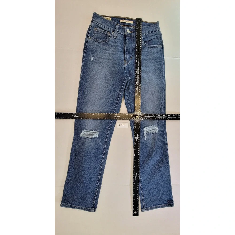 Levi's Premium Women's Jeans 25 High Rise Straight Crop Distressed Medium Wash